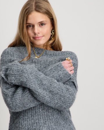 LMTD NLFNULO LS SHORT FOLD DOWN KNIT Gris Pulls Fille - Kids Brand Store