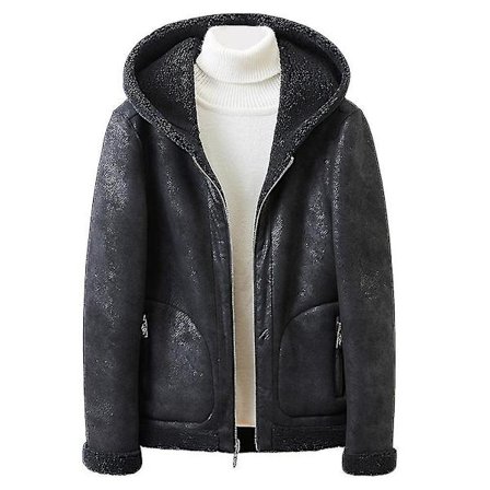 Uformell polstret jakke med hette for menn, varm ensfarget jakke med glidelås