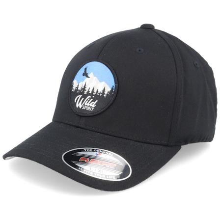 Wild Spirit - Mountain Peak Eagle Patch Black Flexfit Flexfit Black Cap - @ Hatstore