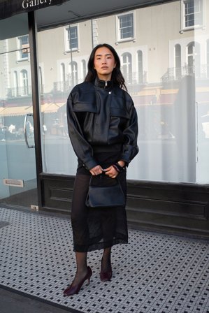 Janka Polliani x NA-KD High Neck Faux Leather Jacket - Bomberjakker - Sort - EU 32