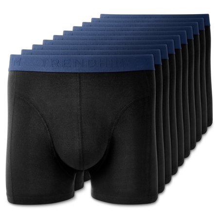 FlexFeel | Set de 10 boxeri negri, largi, din bumbac, cu bandă de culoare albastru închis pentru bărbați - Boxeri