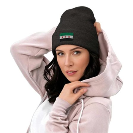 Populære syriske flag uden skygge Varm hue og komfortabel syrisk flag lappet pullover hue til udendørs sport vinteraktivitet hvid