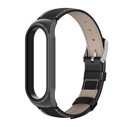 Musta Musta yhteensopiva Xiaomi Mi Band 6 / 5 / 4 / 3 Nahkainen kellon ranneke