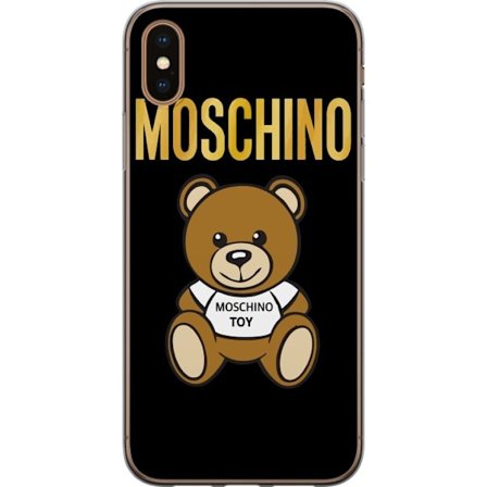 Kompatibelt Mobilskal till Apple Apple iPhone X Moschino-inspirerad nallebjörn med text på tröjan, centrerad mot svart bakgrund med tydlig mode- oc