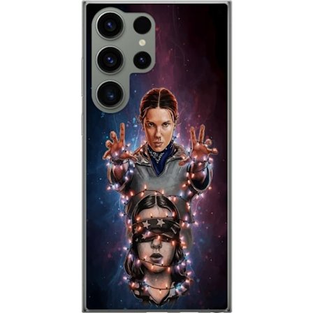 Samsung Galaxy S23 Ultra Gennemsigtig cover Dramatisk illustration med to portrætter sammenflettet af lyskæder, mørk mystisk stemning