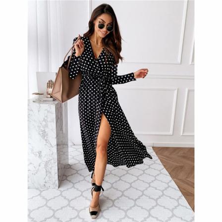 Sexig Sommar Plus Size V-ringad Bohemian Polka-dot Spets Klänning Kvinna
