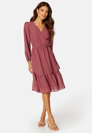 Happy Holly Linn midi Long Sleeve Dress Old rose / Dotted Klær