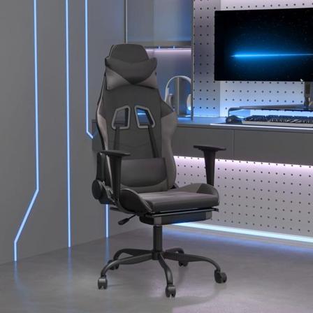 Vidaxl Gamingstol Med Massage Och Fotstöd Svart Och Grå Konstläd Grå