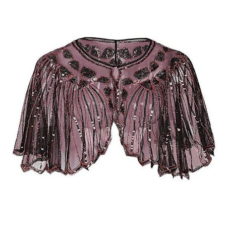 Dame 1920'er Sjal Perlebesat Paillet Deco Aftenkappe Bolero Flapper Cover Up