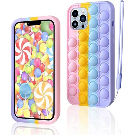 KATEA iPhone SE 2016 Cover, iPhone 5 Cover, iPhone 5s Cover - Bubble Fidget Sensorisk Legetøj Telefon Cover Sød Sød 3D Blød Silikone Regnbue Cover 