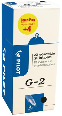 Pilot G-2 516460 Kulspetspenna 0,7 mm, 20-pack Svart, Märka & markera