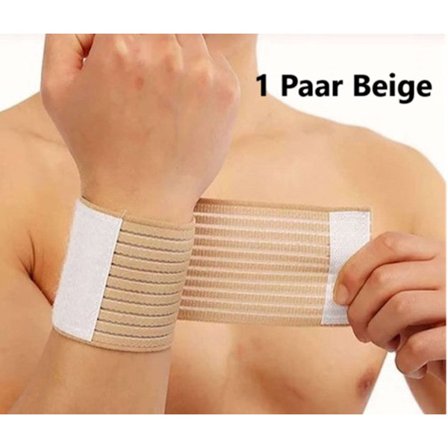 1 Par Justerbar Håndledsbandage med Velcro | Håndledsstøtte | Håndledsbeskytter | Bandage | One Size | Beige