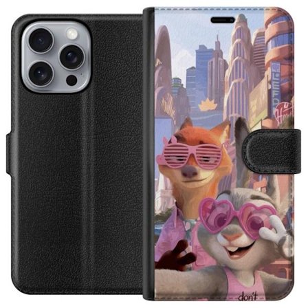 Yhteensopiva Lompakkokotelo Apple Apple iPhone 16 Pro Max Animoituja eläimiä aurinkoisessa kaupunkiympäristössä, joilla on pinkit aurinkolasit ja