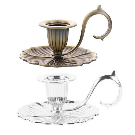 Retro Handhållen Ljusstake Europeisk Stil Ljusstake Metall Ljusstake Silver