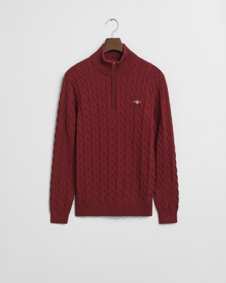 GANT - Kabelstrikket genser med half-zip til herre plumped red