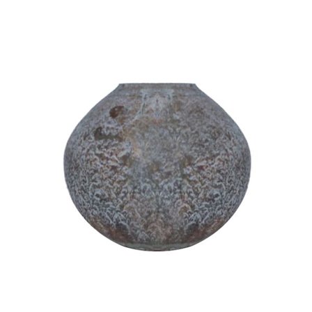 Glasvase 18x18x17cm, grå med gulddetaljer