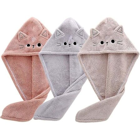 3 Pakker Kattehår Tørrehåndklæder, Mikrofiber Håndklæde Wrap, Ultra Absorberende Hurtigtørrende Hår Turban