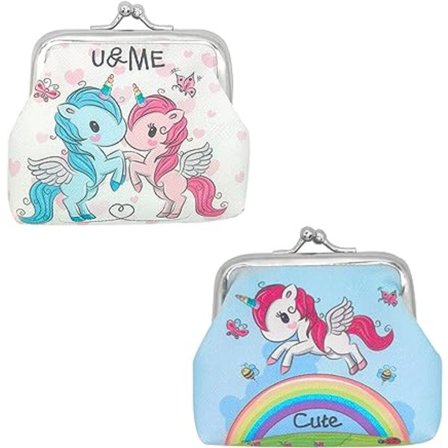 2 Spænde Enhjørning Møntpung med Kys Lås Lukning, Imitation 2 Læder Møntlommer Bærbare Smykke Lommer til Pigers Fødselsdagsfester Favorit