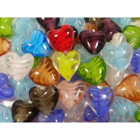 33st Glaspärlor Hjärtan Lampwork 19-20mm Blandade Färger Flerfärgad