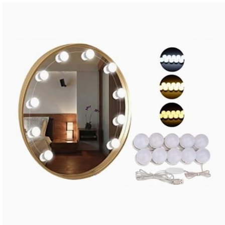10 LED-lys til makeup-spejl, toiletbord - monteres rundt om spejlet