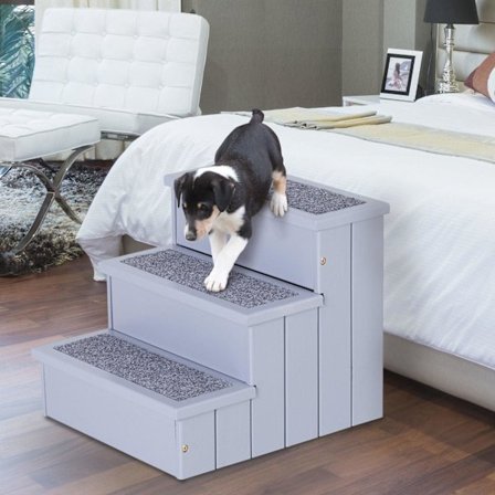 Rootz hundtrappa - grå - trä, nålfilt - 15,94 cm x 17,52 cm x 14,96 cm