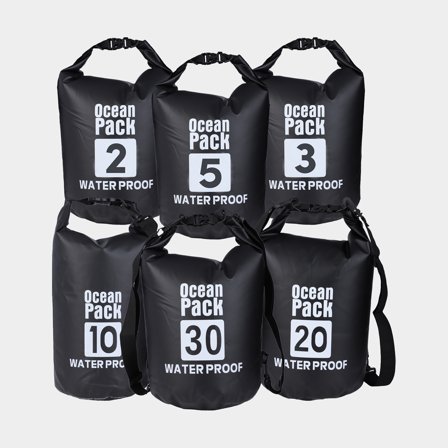 Drybag set / drybags Ocean Pack, 500D, 2/3/5/10/20/30 liter, zwart, 6-pack