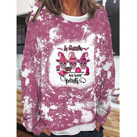 Kvinnor Fall Halloween Sweatshirt Pumpor T-shirts Rolig långärmad rund hals Lös tröja Top Blusar COLOR 1 5XL