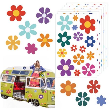 6-pak - Tusindfryd Klistermærker - Selvklæbende Køleskabsmagneter - Tapetklistermærker til Børneværelset - Selvklæbende Farverige Blomster Doodle 