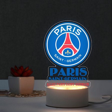 Fotbollslag Paris Saint-Germain och Real Madrid merchandise, fansouvenirer, trefärgad omgivningsbelysning, nattlampa.