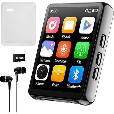 -ZLY 128GB MP3-spiller med Bluetooth, bærbar digital musikkspiller med høyttaler, 2,4-tommers full berøringsskjerm, HiFi-lyd, FM-radioopptaker, 