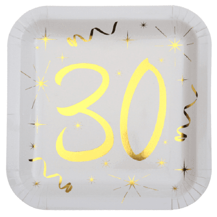 Tallrikar Vit & Guld 30 år, 10-pack - Partyninja.se