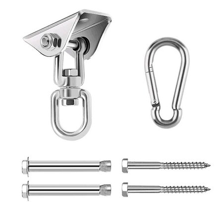 Krog til hængekøje, 360 graders rotation, med 4 skruer og kraftig krog, til hængekøjestol gynge