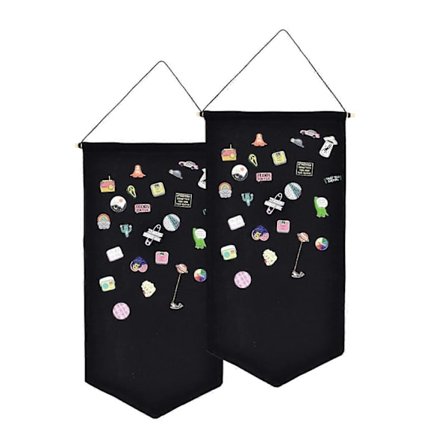 2 stk. Vægmonteret Mærkedisplay Lærred Emalje Broche Samling Display Banner Medalje Nål Opbevaring Slag Flag Vimpel Ramme (sort) (LGL)