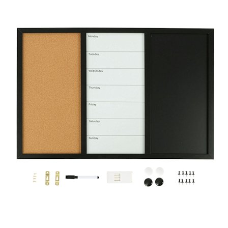 3-i-1-anteckningstavla med tillbehör – whiteboard, kork, kalender