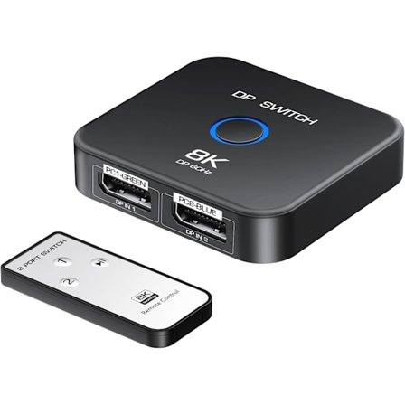 2025 Senaste Modell 8K DisplayPort Switch 2 in 1 ut, DisplayPort Splitter med Fjärrkontroll, DisplayPort Switch Stöder 8K@60Hz 4K@120Hz