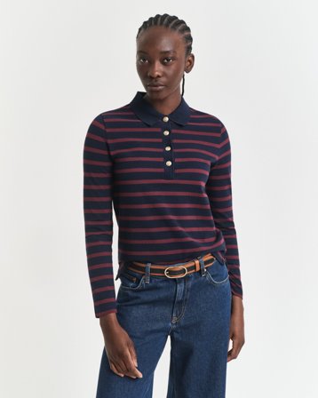 GANT Damen Breton Striped Piqué Langarm-Poloshirt (L)