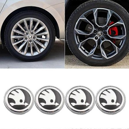 4 stk./lot 60 mm hjulnav centerkapsel sort sølv pil logo badge dæksel 6 clips til Skoda Octavia Superb Rapid Kodiaq Karoq Kamiq