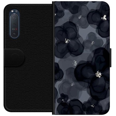 Yhteensopiva Lompakkokotelo Sony Sony Xperia 5 II Abstrakti tummanvärisellä kukkakuviolla, jossa on elegantti ja dramaattinen tunnelma