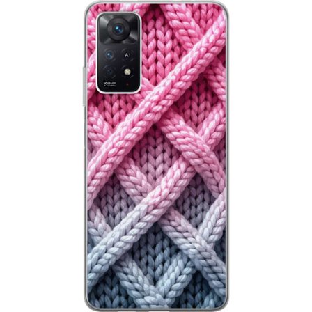 Yhteensopiva Puhelinkuori Xiaomi Redmi Note 11 Pro 5G Lähikuva kudotusta tekstiilikuviosta vaaleanpunaisissa, harmaissa ja valkoisissa sävyissä, jo