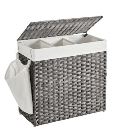 Rootz 140L tvättkorg med lock - klädsamlare - tvätt sorterare - handvävd design - 66 cm x 33 cm x 60 cm