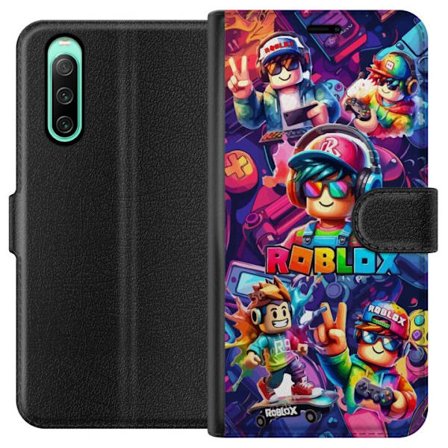 Kompatibel Tegnebogsetui til Sony Sony Xperia 10 IV Farverig Roblox gaming gruppe med hovedtelefoner, controllere og neonfarver perfekt til børn og g