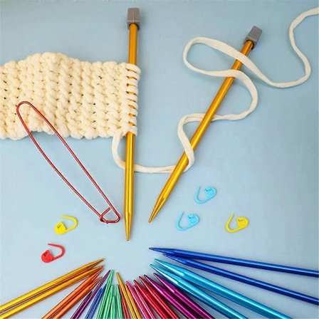 14 stk. strikkepinner i rustfritt stål, spisse pinner, strikke- og hekletilbehør for nybegynnere, håndlaget (2-10 mm) 35 cm