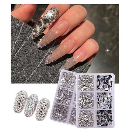 6 stk Rhinestone - Ulike størrelser - Zirkon - Negledekorasjoner