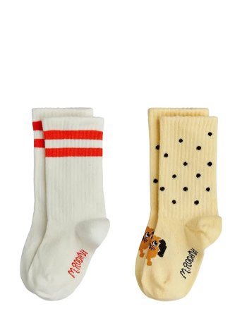 Mini Rodini Doggie 2-Pack Baby Socks - White - 20/23