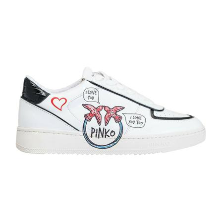 Pinko Rhone Basket Sneakers Veal Pelle+Graffiti printing vit, Dam, Dam, Storlek: 40 EU
