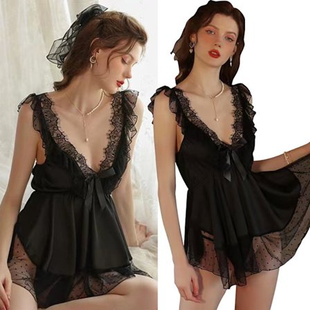 Dame Undertøj i Blonde Behagelig Ren Begær Sommer Blonde Natkjole til Hjem Soveværelse Sort One Size