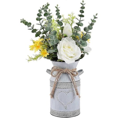 Piao Metallvase Melkekanne Rustikk Stil Rose Og Eucalyptus Shabby Chic Metallvase Retro Gammel Blikk Blomsterbøtte Amerikansk Pastoralt Smidd Jernvase