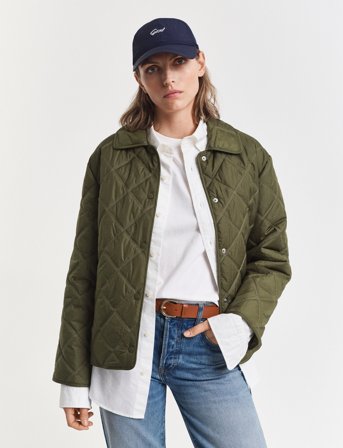 GANT Quilted Jacket With Collar - Khaki green - M