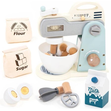 Trä Köksleksak Barn Mixer Leksats 10 Delar Skål Visp Rollek 3-5 År_OF