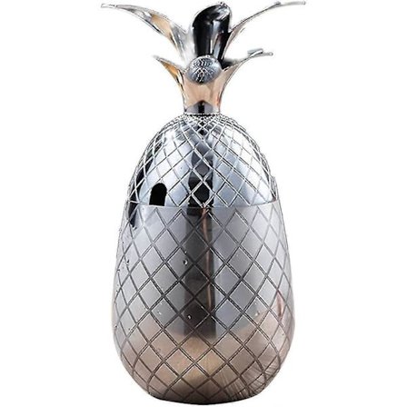Ananasjääastia Kannella Juoma-astia Metalli Ruostumaton Teräs Jääastia, Cocktail-tarvikkeet Juomille, 550ml (hopea)